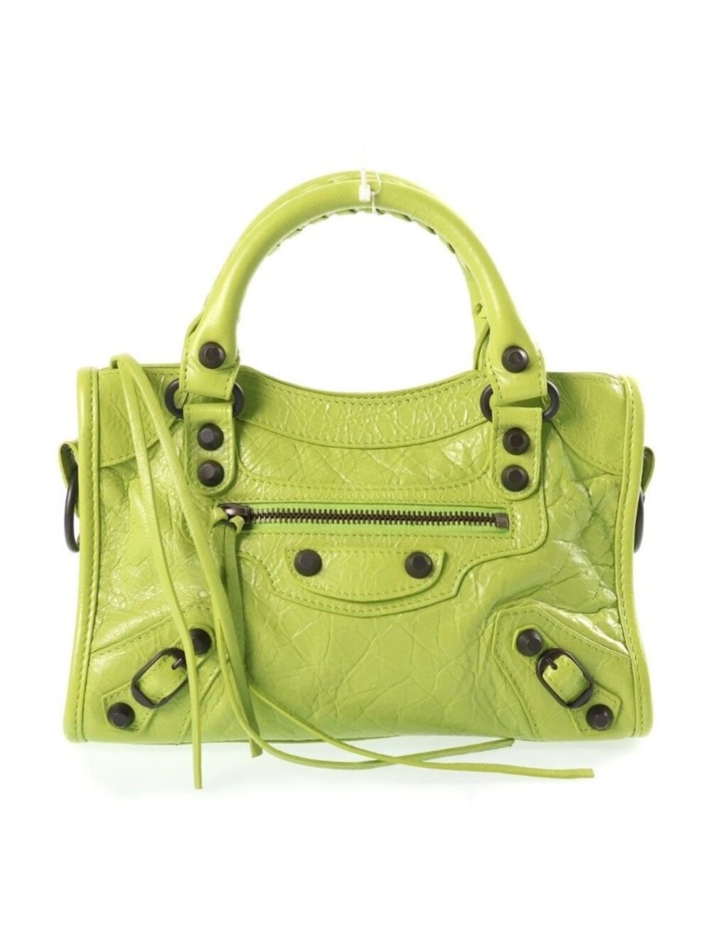 Balenciaga le City Mini 2-Way Shoulder Bag Neon Green Leather Black